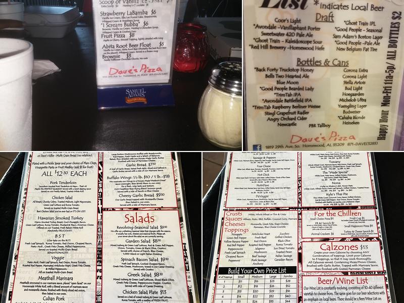 Dave's Pizza Menu