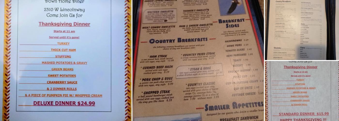 Down Home Diner Menu