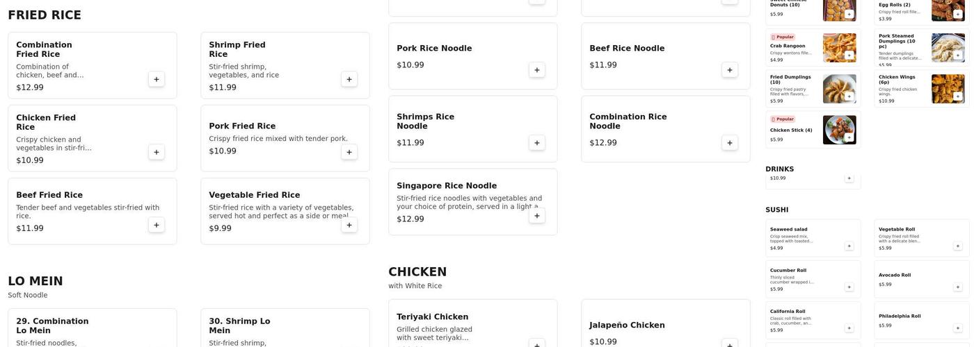 Asian Buffet Menu
