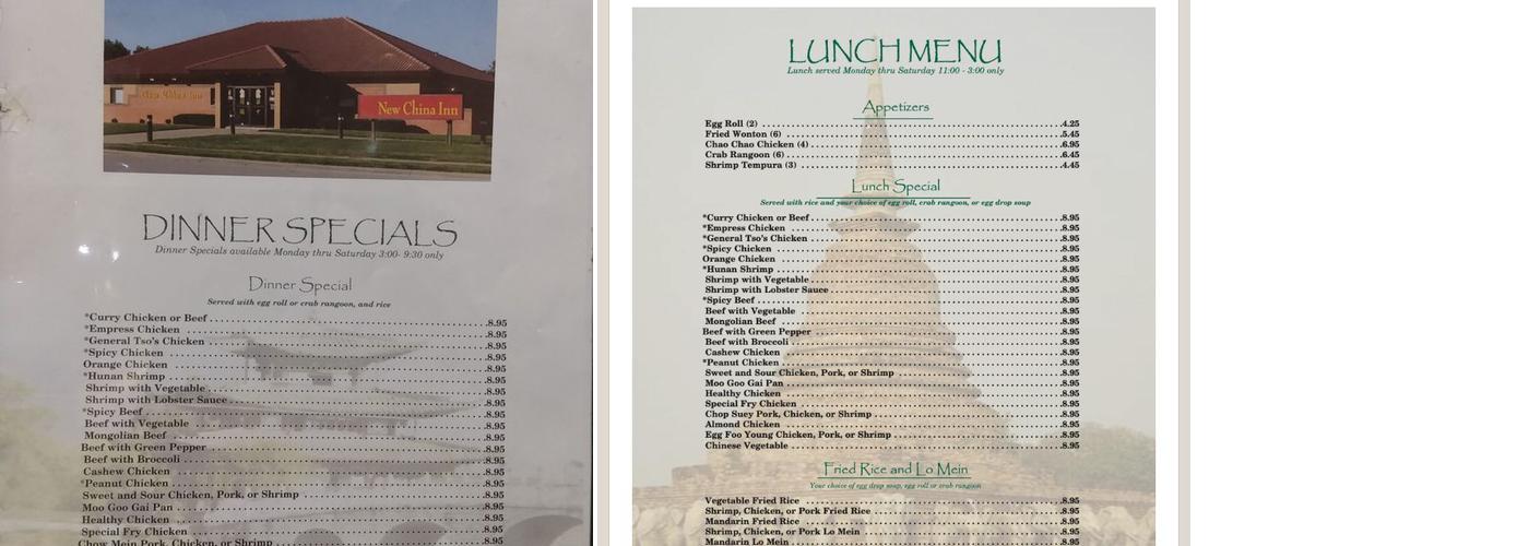 New China Inn Menu