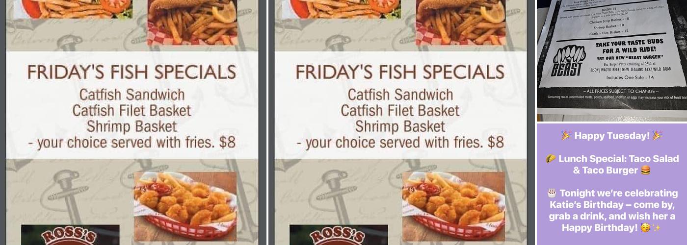 Ross's 20th St Bar & Grill Menu