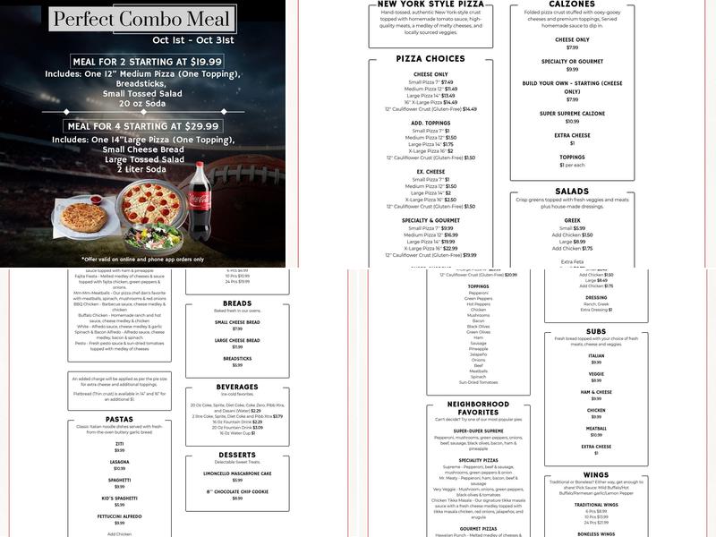 Sanpeggio's Pizza Menu