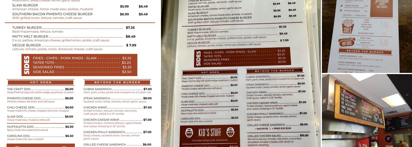 The Craft Burger Menu