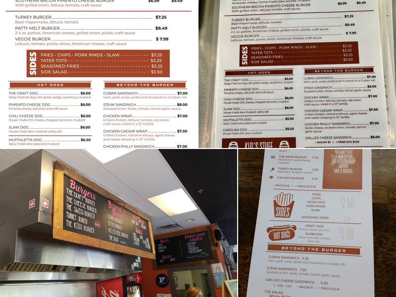 The Craft Burger Menu