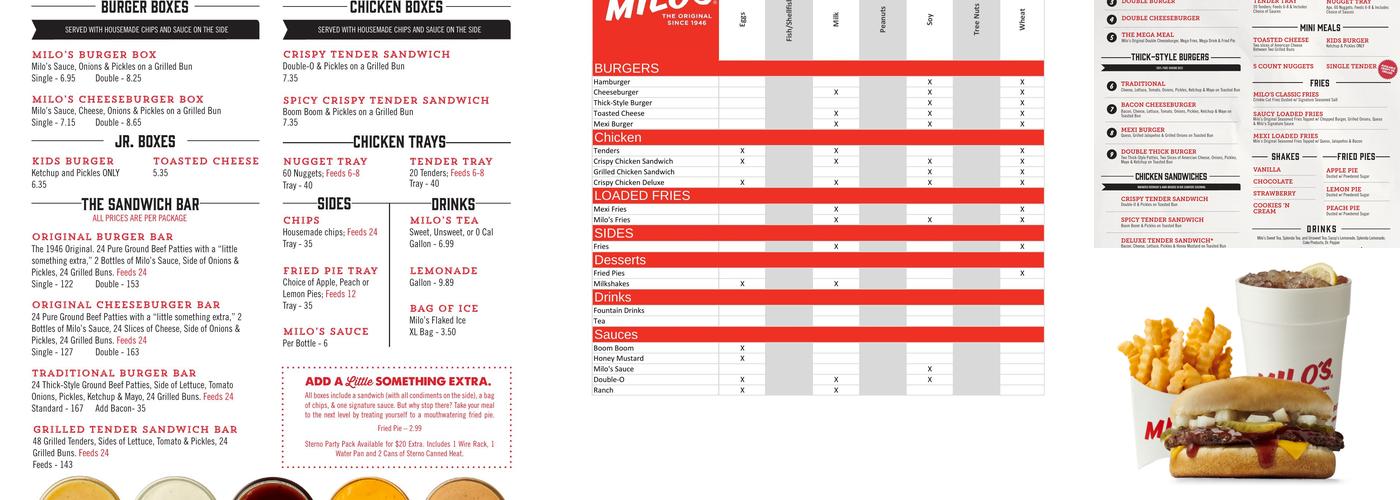 Milo's Hamburgers Menu