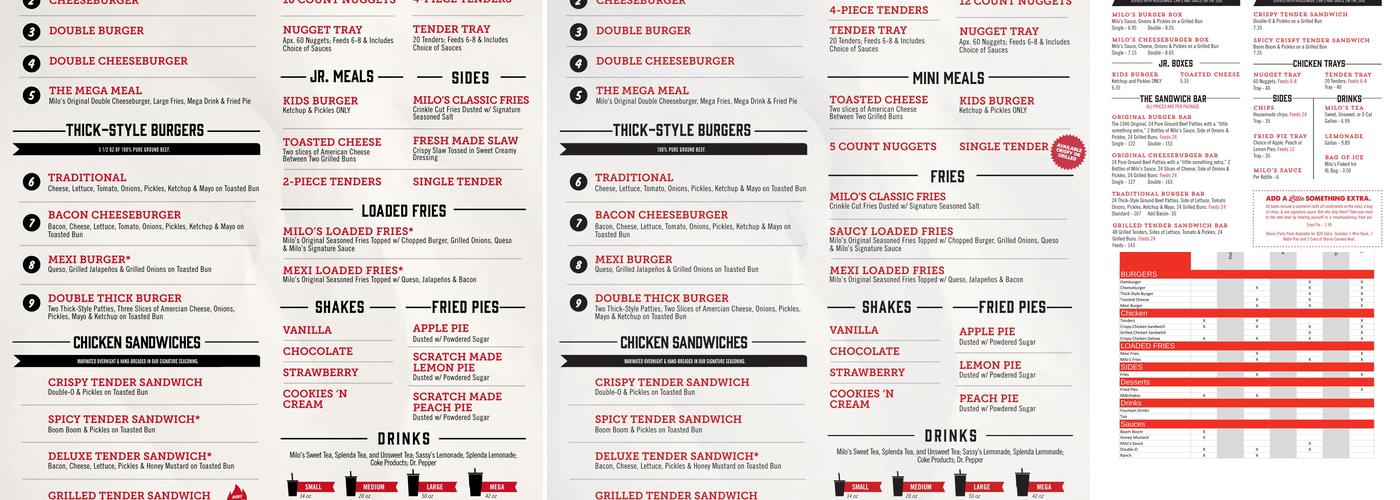 Milo's Hamburgers Menu