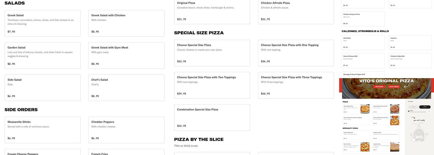 Vito's Original Pizza Menu