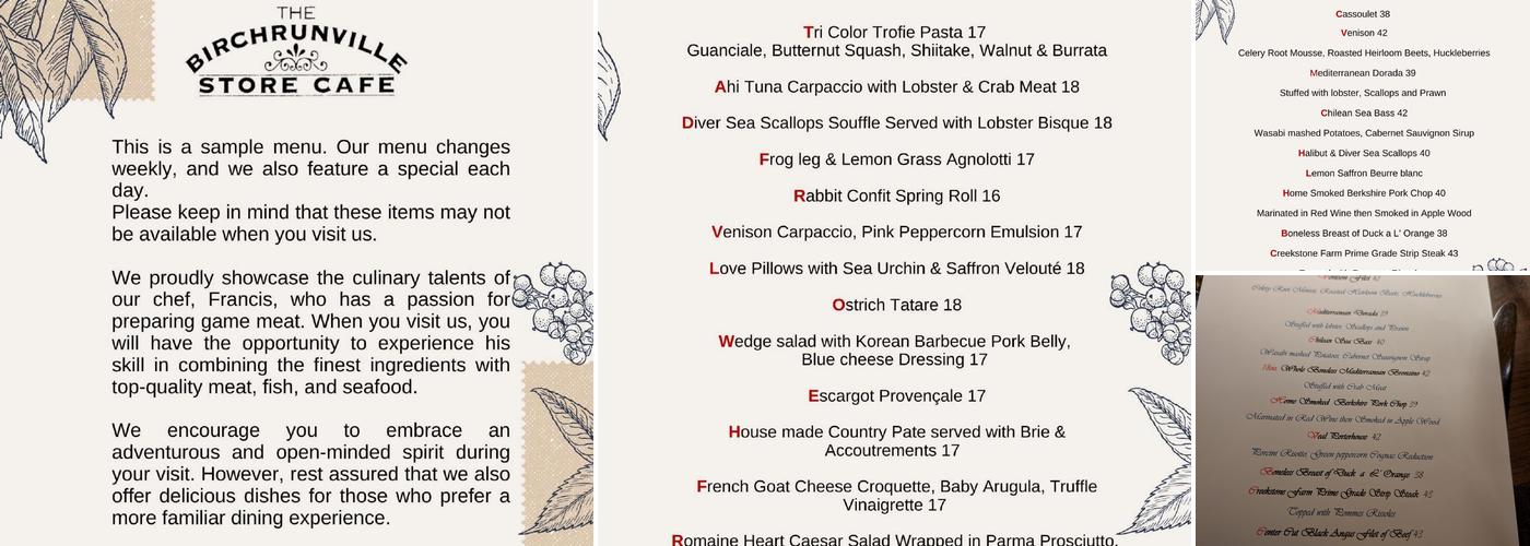 Birchrunville Store Cafe Menu