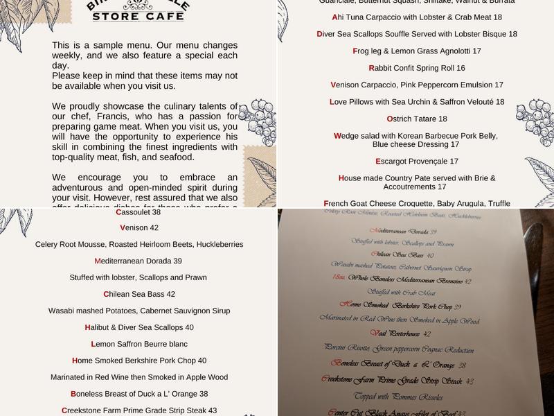 Birchrunville Store Cafe Menu