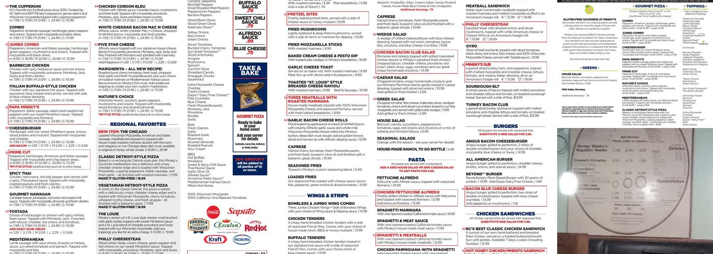 Minsky's Pizza Menu