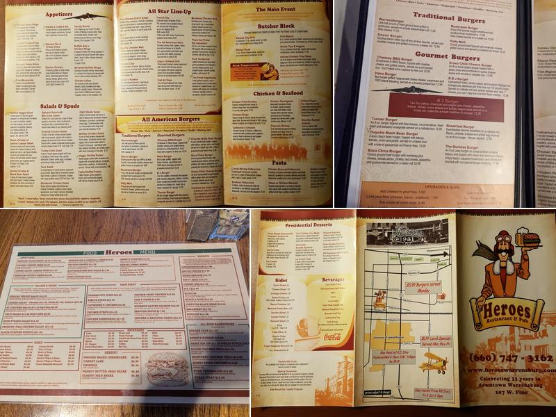 Heroes Restaurant & Pub Menu