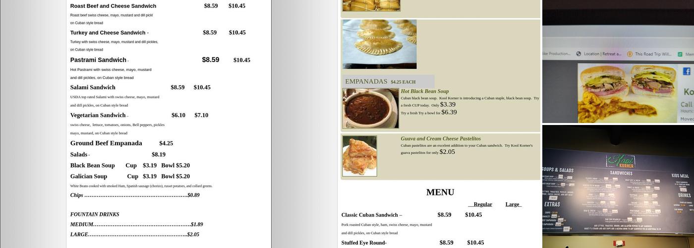 Kool Korner Sandwiches Menu