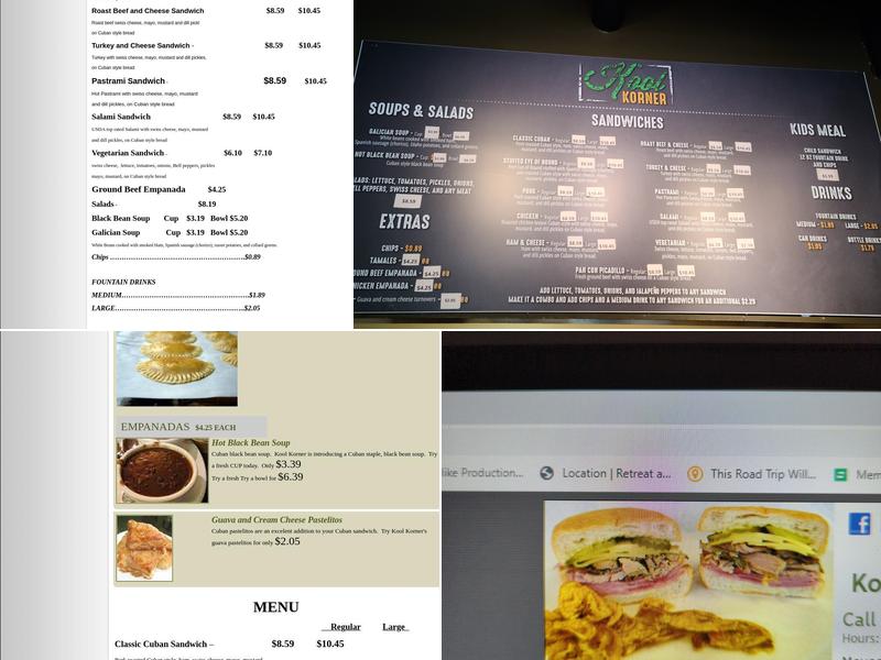 Kool Korner Sandwiches Menu