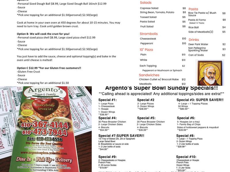 Argento's Pizza & Family Restaurant Menu