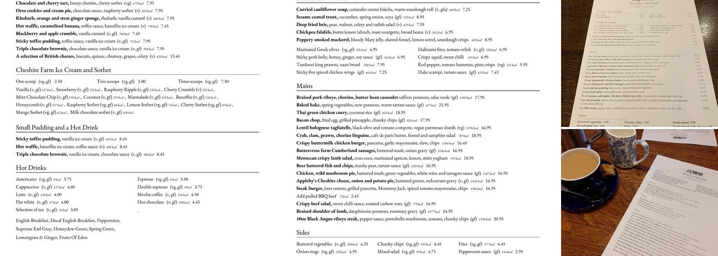 Worsley Old Hall Menu