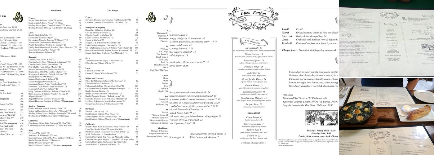 Chez Fonfon Menu