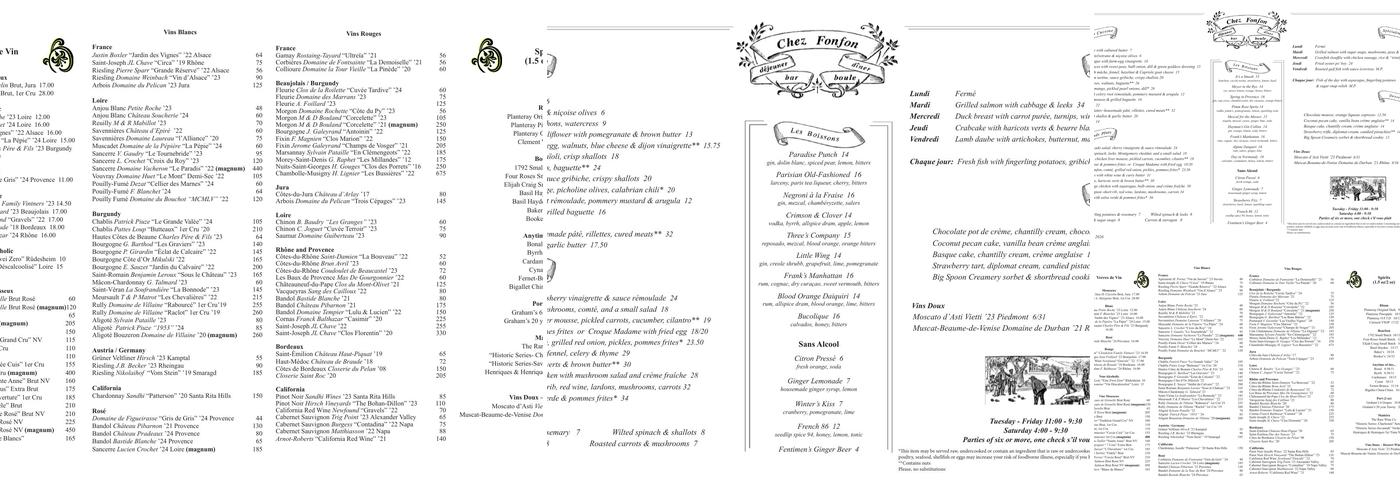 Chez Fonfon Menu