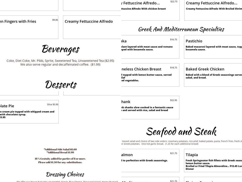 Costa's Mediterranean Cafe Menu