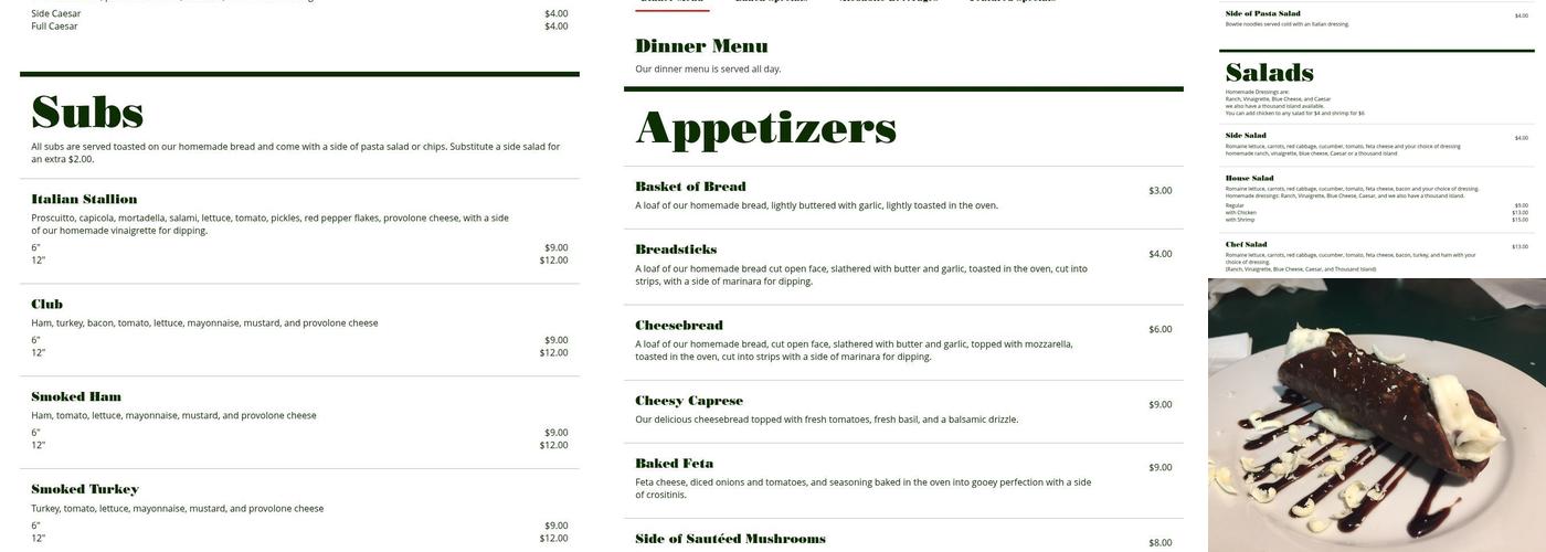 Giuseppe's Cafe Menu