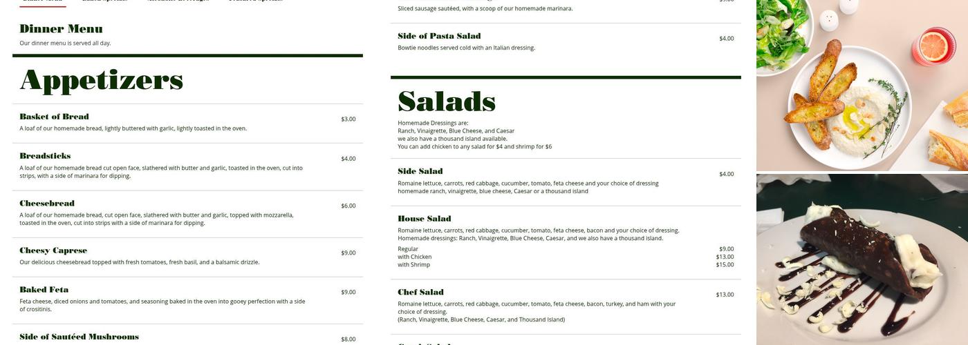 Giuseppe's Cafe Menu