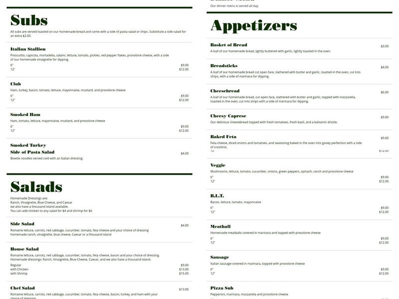 Giuseppe's Cafe Menu