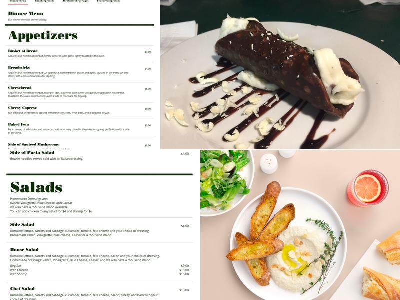 Giuseppe's Cafe Menu