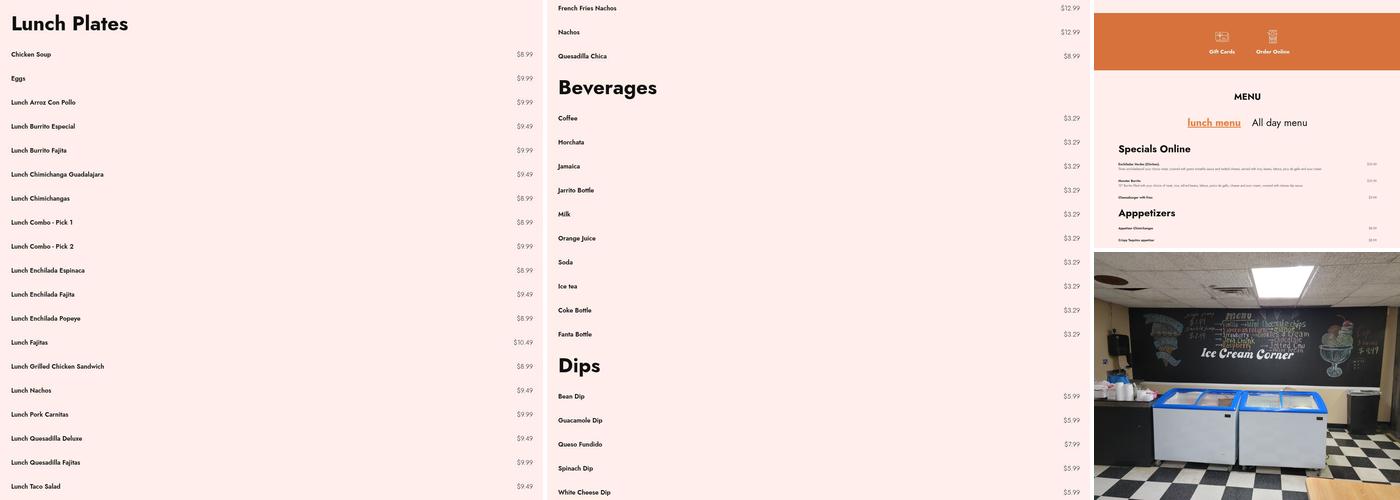 Barrigas Mexican Grill and Cantina Menu