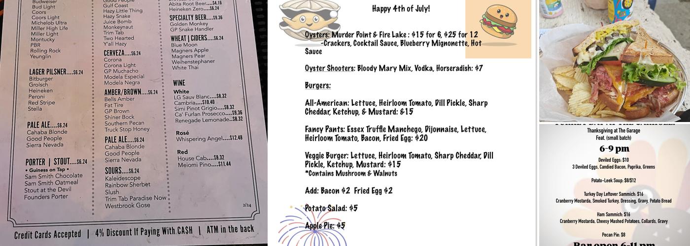 The Garage Menu