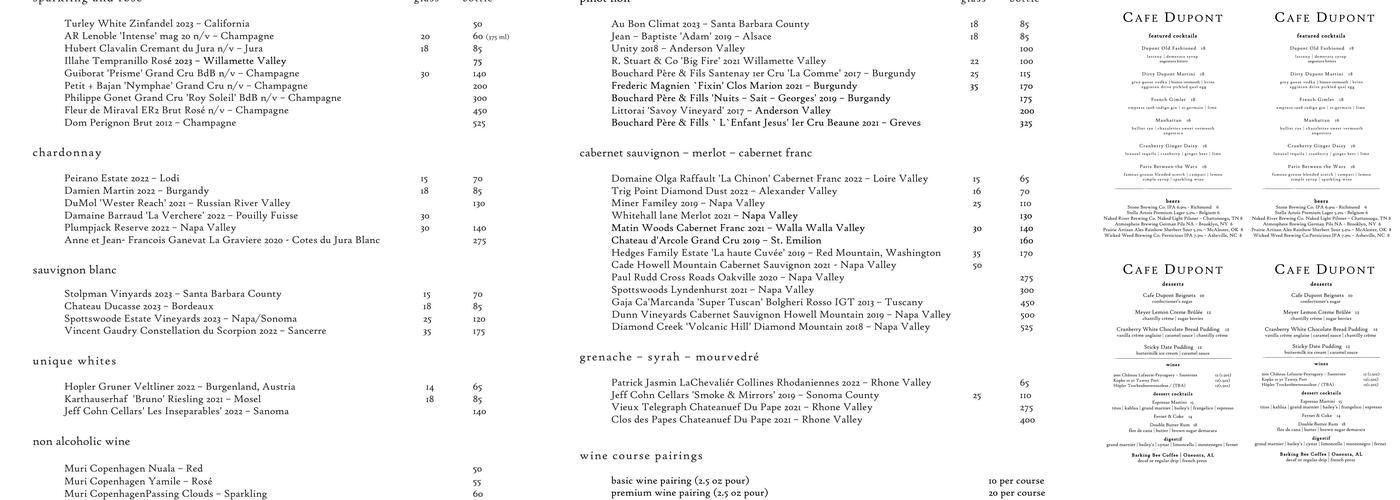 Cafe Dupont Menu