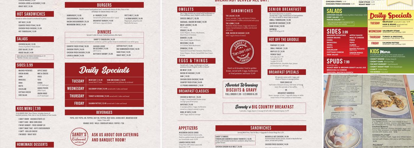 Sandy's Restaurant and Banquet Room Menu