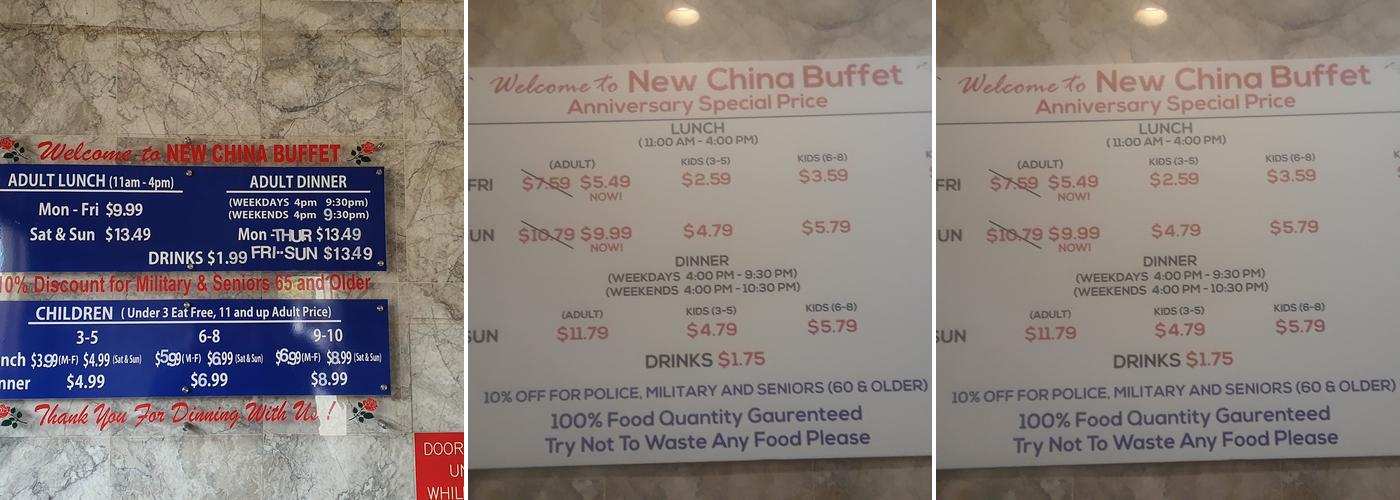New China Buffet Menu