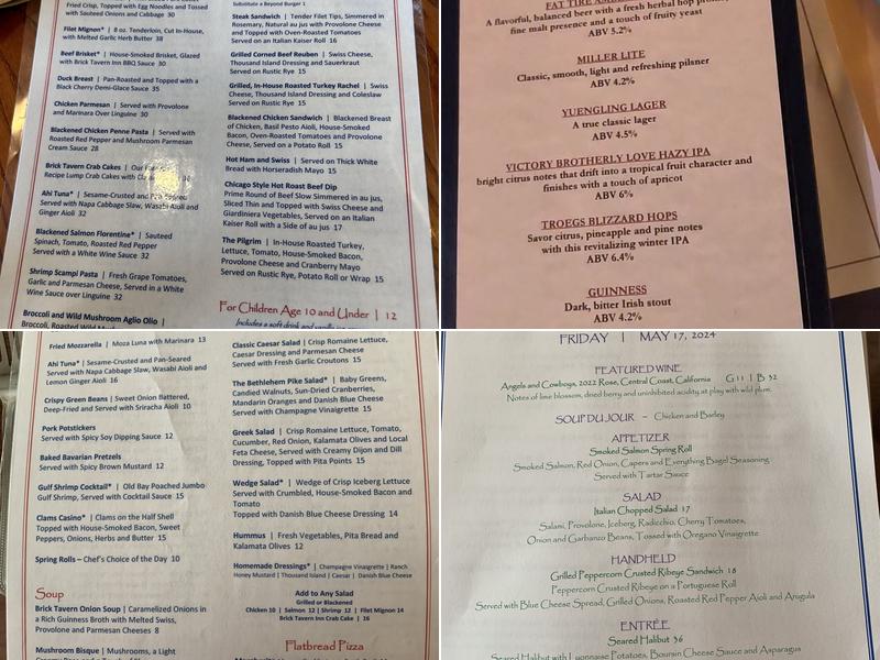The Brick Tavern Inn Menu