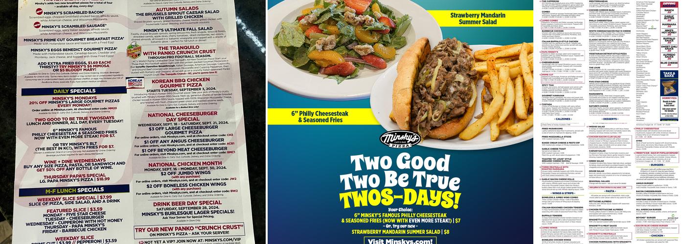 Minsky's Pizza Menu