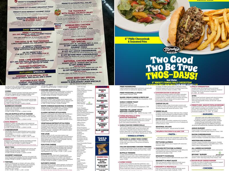 Minsky's Pizza Menu