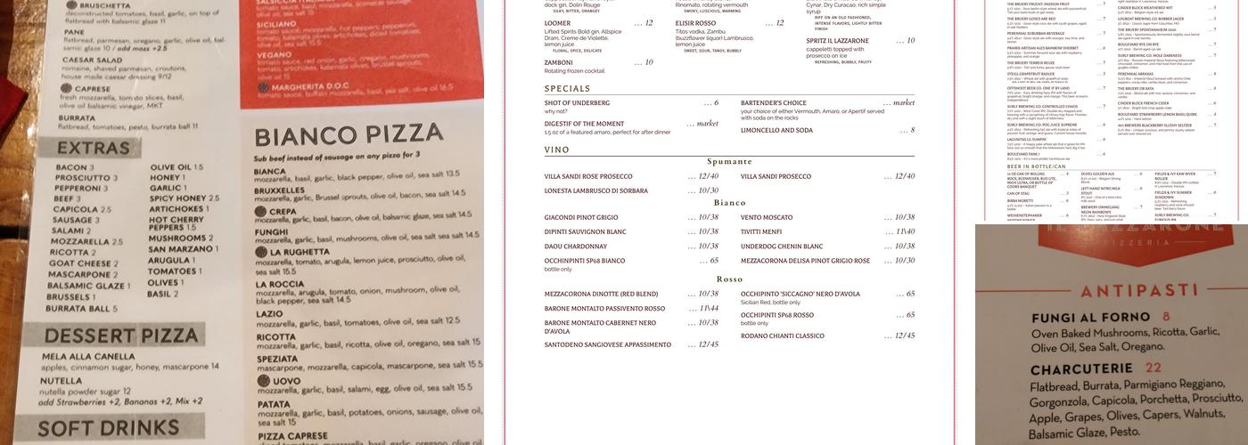 Il Lazzarone Pizza Menu