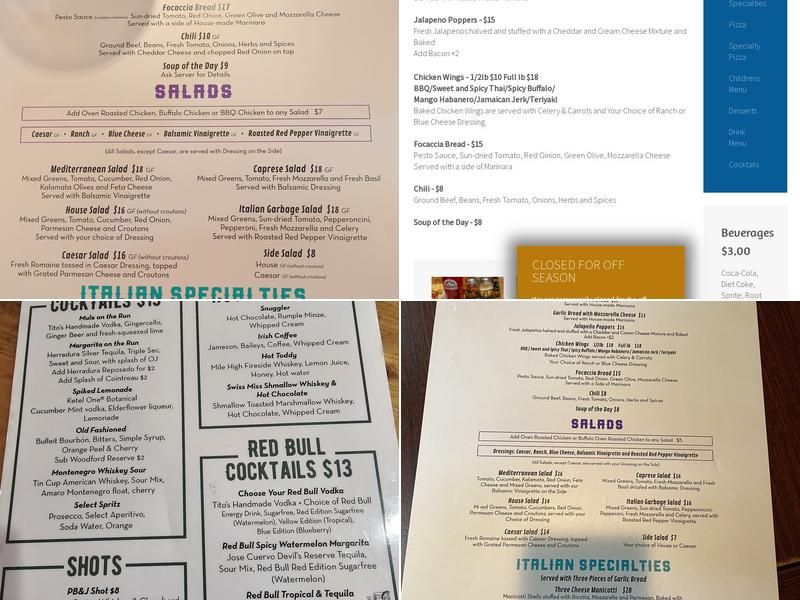 Pizza On the Run Menu