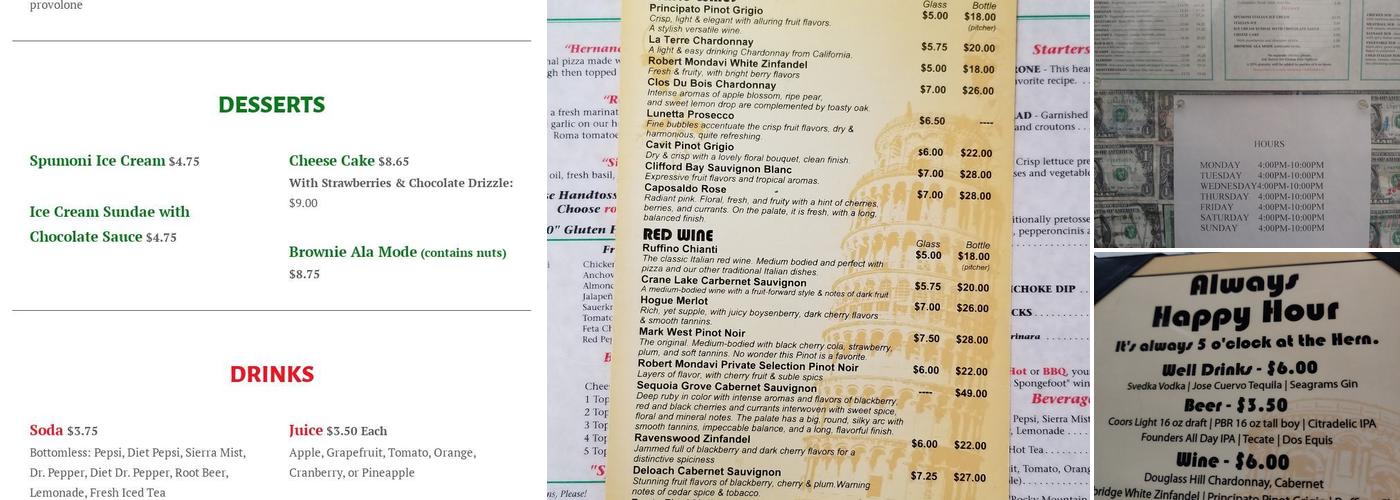 Hernando's Pizza Pub Menu