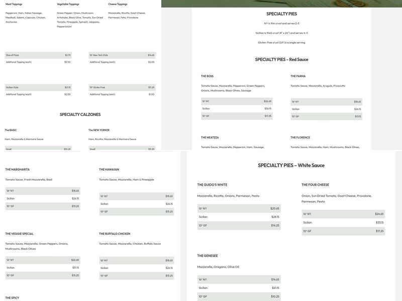 Guido's Pizza Genesee Menu