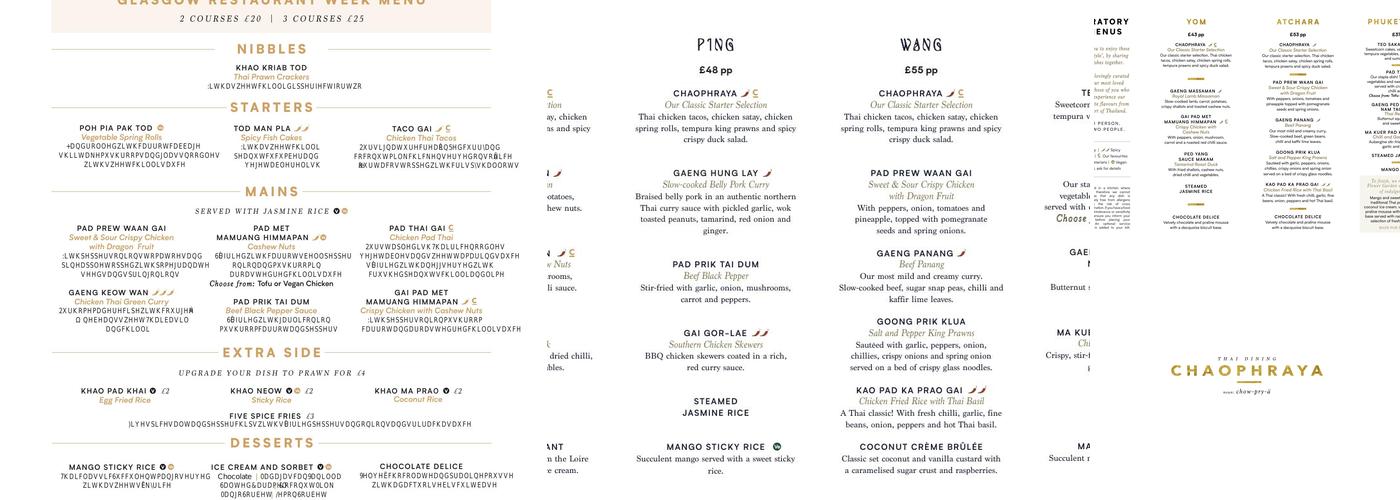 Chaophraya Menu