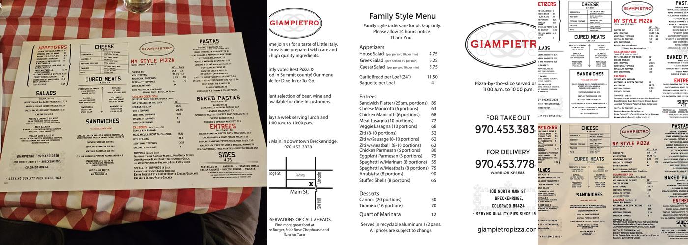 Giampietro Pasta & Pizzeria Menu