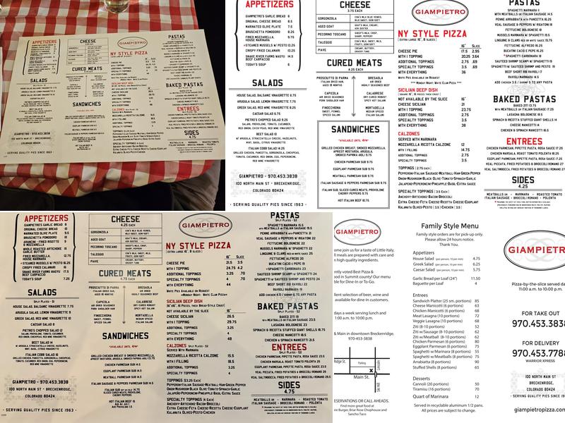Giampietro Pasta & Pizzeria Menu
