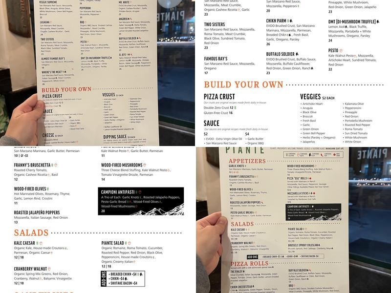 Piante Pizzeria Menu