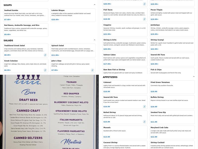 The Fish Market Restaurant Menu