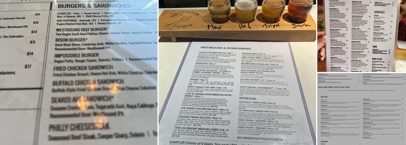 Westbound & Down Brewing Company Menu