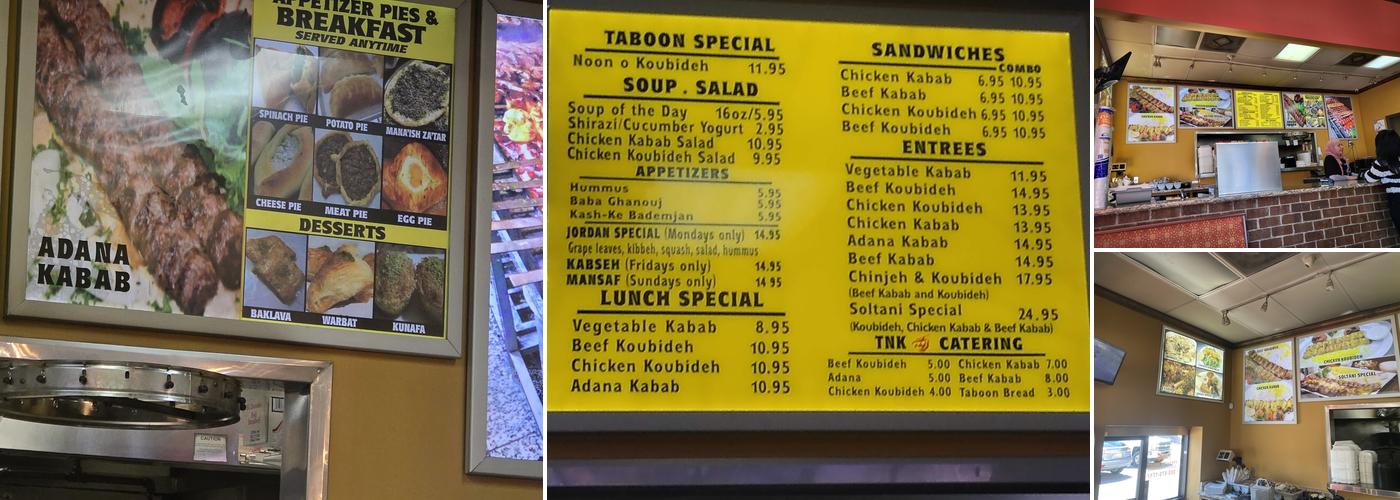 Taboon Noon o Kabab Menu