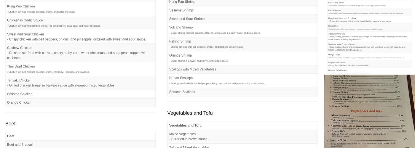 Eric's Asian Cafe Menu