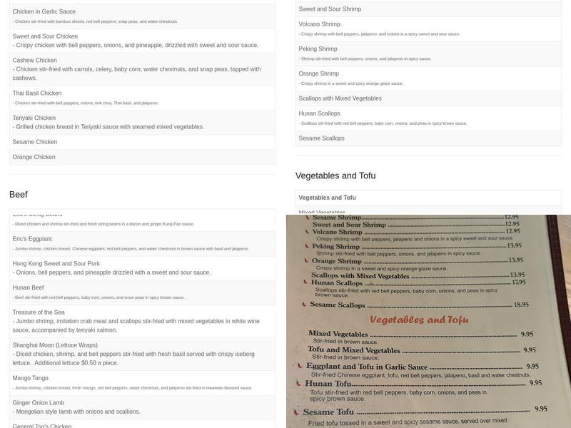 Eric's Asian Cafe Menu