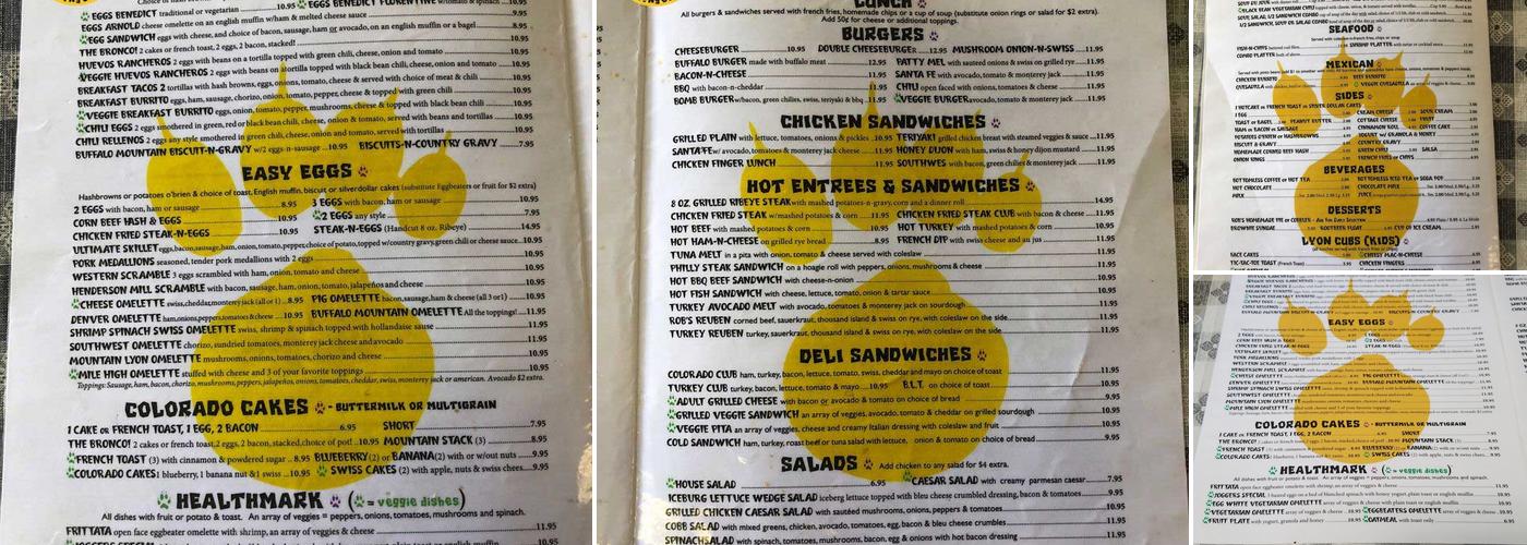 Mountain Lyon Cafe Menu