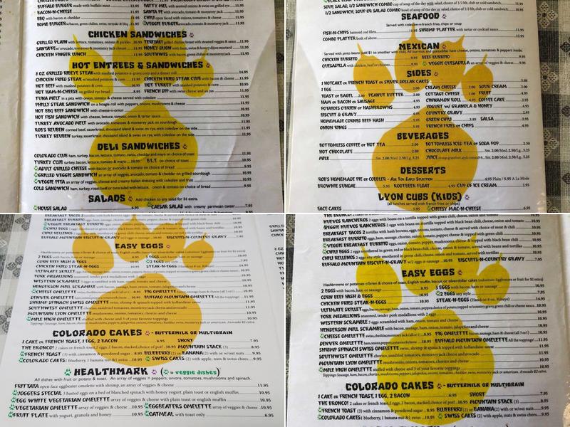 Mountain Lyon Cafe Menu