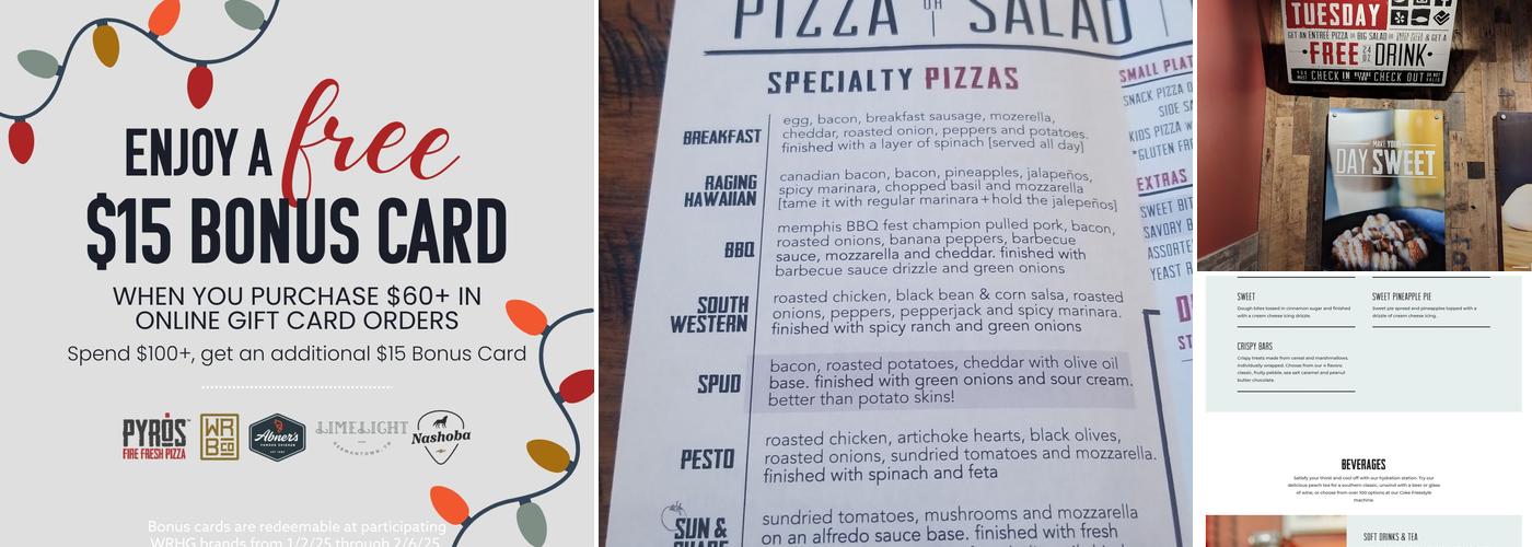 PYRO's Fire Fresh Pizza Menu